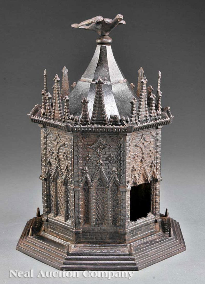 Miller Iron Co Cast Iron Octagonal Bird House: An American Cast Iron Octagonal Bird House, c. 1868, Miller Iron Co., Providence, Rhode Island, cast marks for "Miller Iron Co. Prov. R.I.", pat.d Apr 14, 1868, height 14 in., width 10 1/4 in Exhibite