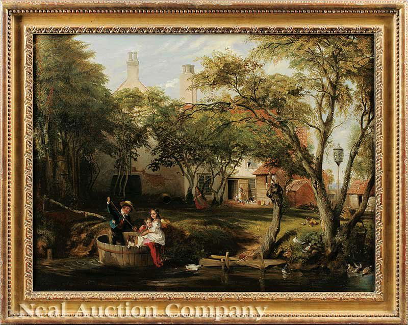 William Frederick Witherington, R.A. (English): William Frederick Witherington, R.A. (English, 1785-1865), "Children Boating", 1844, oil on canvas, signed and dated lower left, inscribed on old label en verso, 24 in. x 36 in., framed