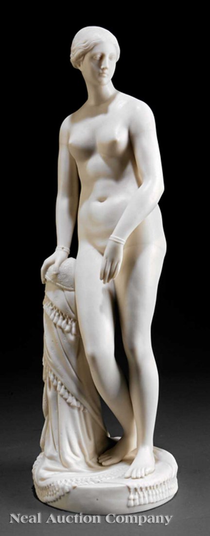 Parian Figure of a "Greek Slave": A Large Parian Figure of a "Greek Slave", after Hiram Powers (American, 1805-1873), c. 1850, possibly Minton, height 21 in