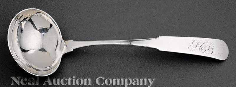 Joseph Clarico Coin Silver Ladle: A Virginia Coin Silver Ladle, Joseph Clarico (1785-1828), wc. Norfolk, 1813-1828, fiddle handle, script monogram, length 13 3/4 in., weight 6.50 troy ozs Provenance: Collection of Steven Cabot Barnes 