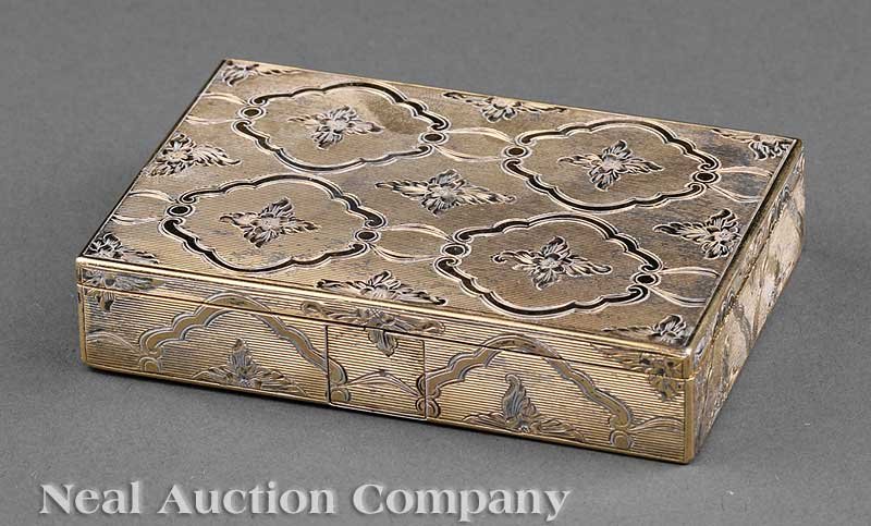 Continental .925 Silver Gilt Compact: A Continental.925 Silver Gilt Compact, marked "Angele/Roma" and.925, retains interior fittings including beveled mirror, 2 powder compartments and a lipstick compartment, height 3/4 in., width 3 3/4 i