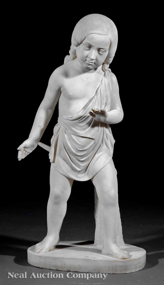 Continental School, 19th/20th c., White Marble: Continental School, 19th/20th c., "Standing Figure of a Boy", white marble, height 37 in., width 17 1/2 in., depth 12 in Illustrated: Lebow, "A Gothic Tale," House and Garden, (May 1987), p.195.