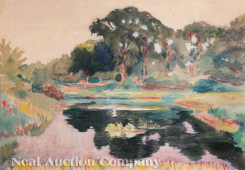 William McGregor Paxton (American, 1869/1921): William McGregor Paxton (American, 1869/1921), "Reflections in the Stream", watercolor, signed lower left, sight 14 1/4 in. x 20 in., attractively framed