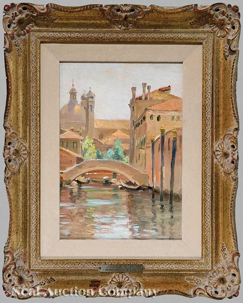 Edmund Henry Garrett (American, 1853-1929): Edmund Henry Garrett (American, 1853-1929), "A Canal in Venice (S.M. dei Gesuati and the Palace of the French Consulate)", oil on board, signed lower left, Koch Galleries, Mobile, Alabama and auction 