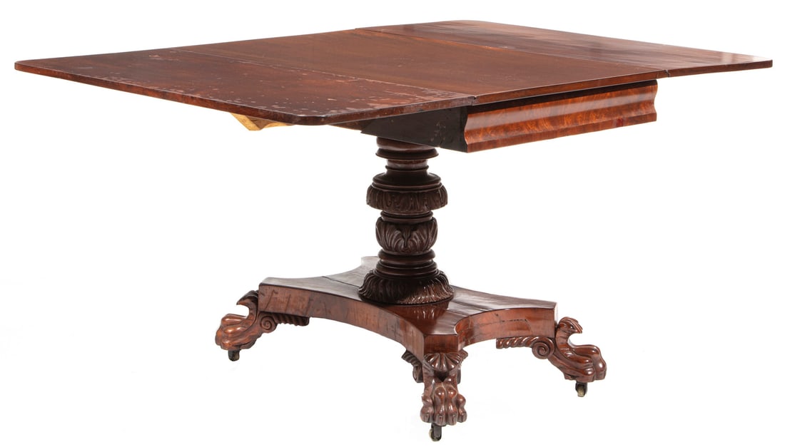 American Carved Mahogany Drop-Leaf Table (1 of 4)