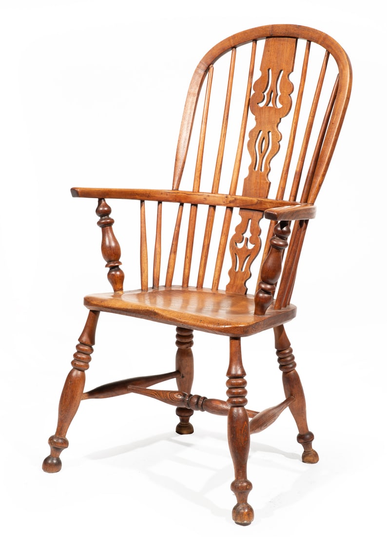 English Carved Elm Windsor Armchair (1 of 4)