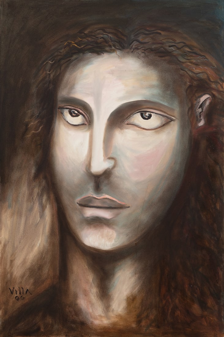 Mario Villa (Nicaraguan/Louisiana, 1953-2021): Mario Villa (Nicaraguan/Louisiana, 1953-2021), "Face", 2003/2006, oil on canvas, signed and dated lower left, signed, dated and inscribed en verso, 36 in. x 24 in., unframed. Condition: Overall good c