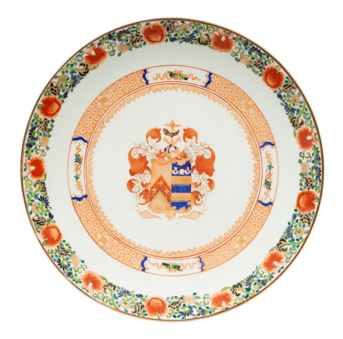 Chinese Export-Style Porcelain Armorial Plate (1 of 2)