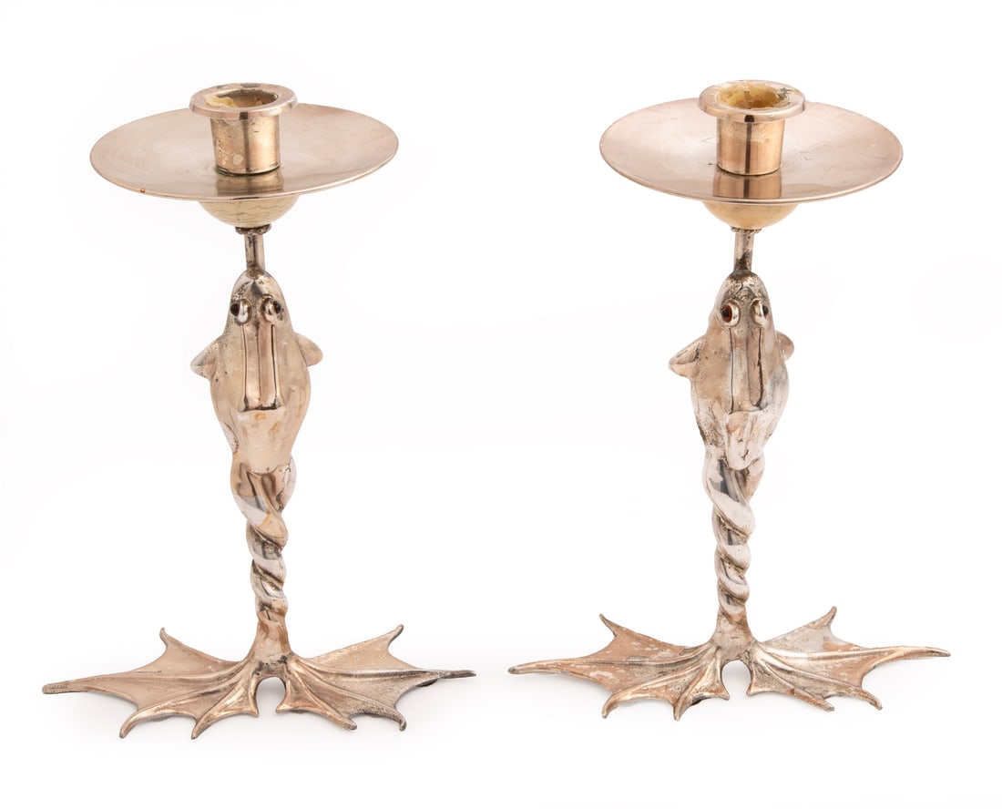 Pair Silverplate Bullfrog Figural Candlesticks (1 of 6)