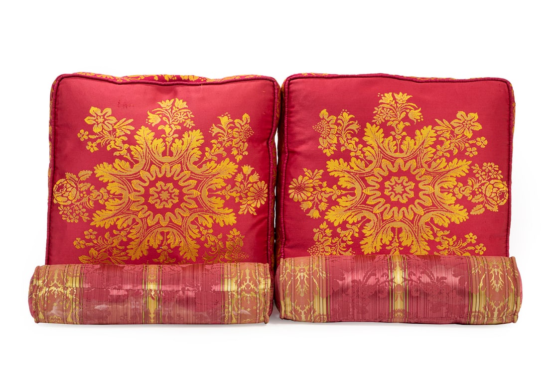 Group for Four Red and Gold Silk Pillows (1 of 2)