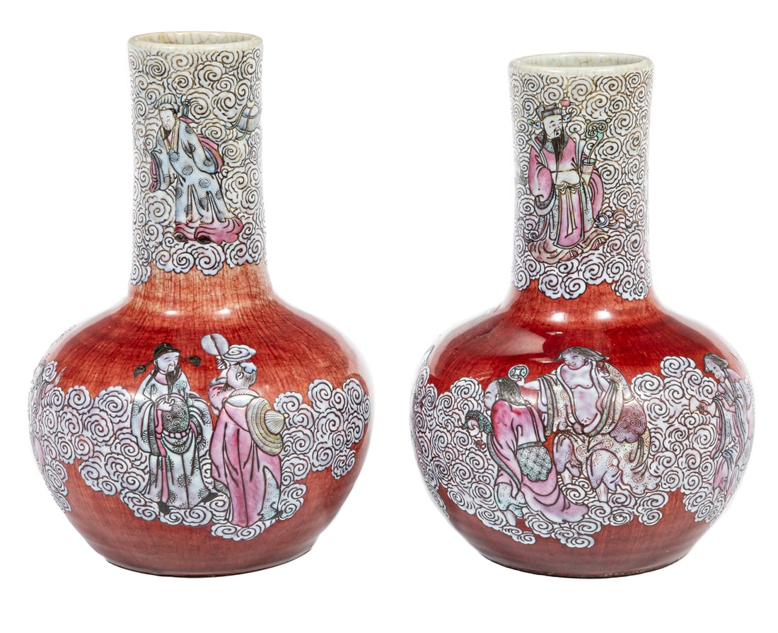 Painted Chinese Oxblood Porcelain Vases (1 of 4)