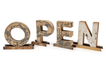 American Primitive Metal "OPEN" Sign
