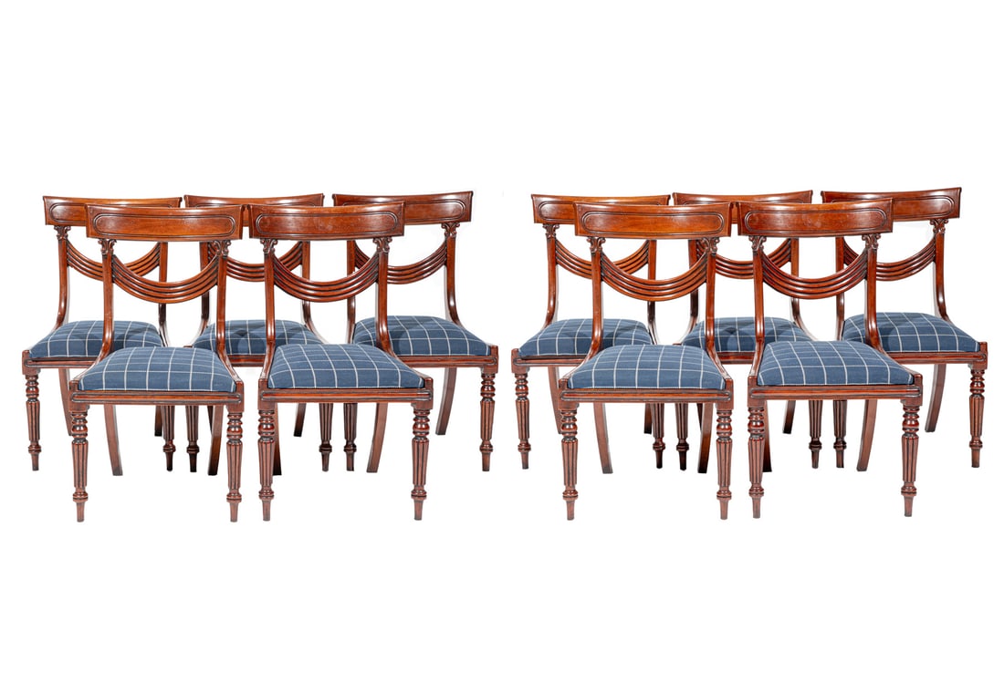 Ten Regency-Style Carved Mahogany Dining Chairs (1 of 4)