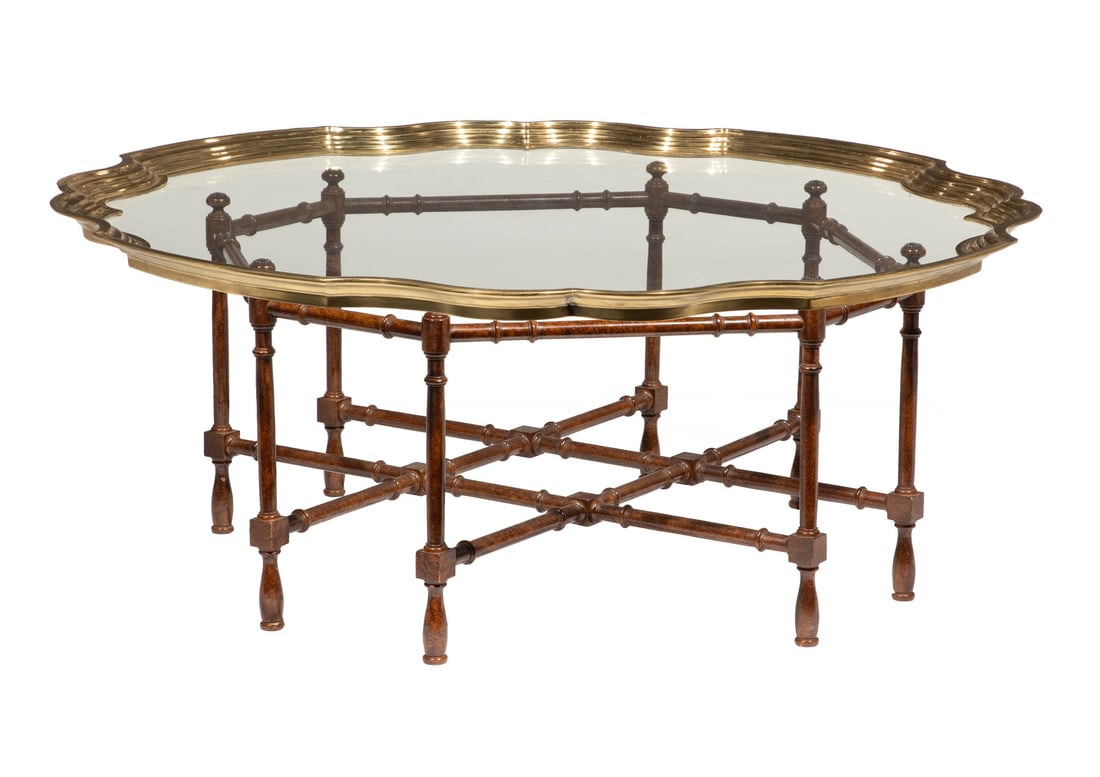 Brass-Mounted Glass Tray on Stand Coffee Table (1 of 2)