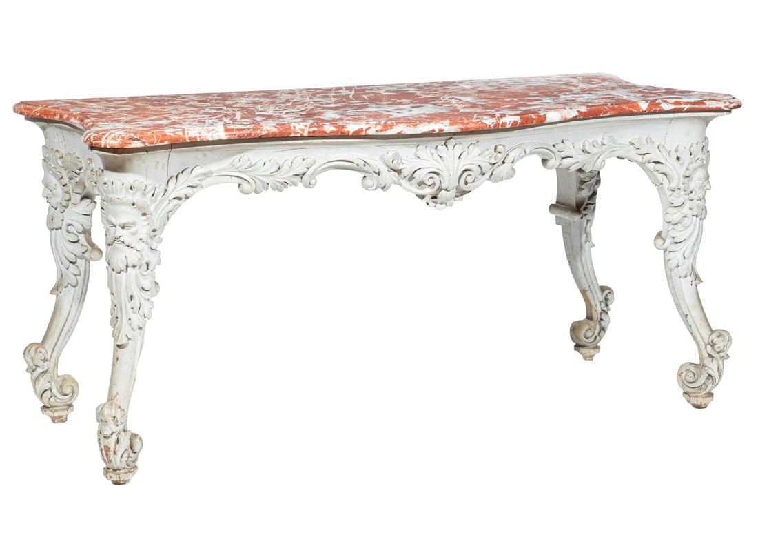 Italian Rococo Gris Peinte, Rouge Marble Console (1 of 2)