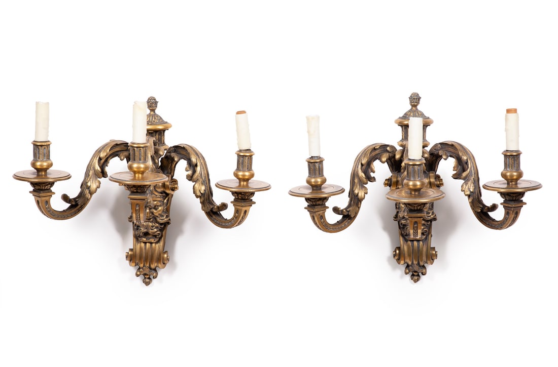 Pair of Continental Bronze Three-Light Sconces (1 of 3)