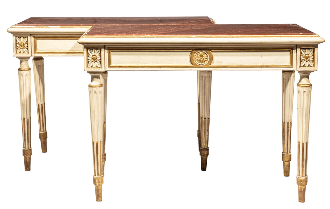 Louis XVI-Style Painted Parcel Gilt Consoles (1 of 3)