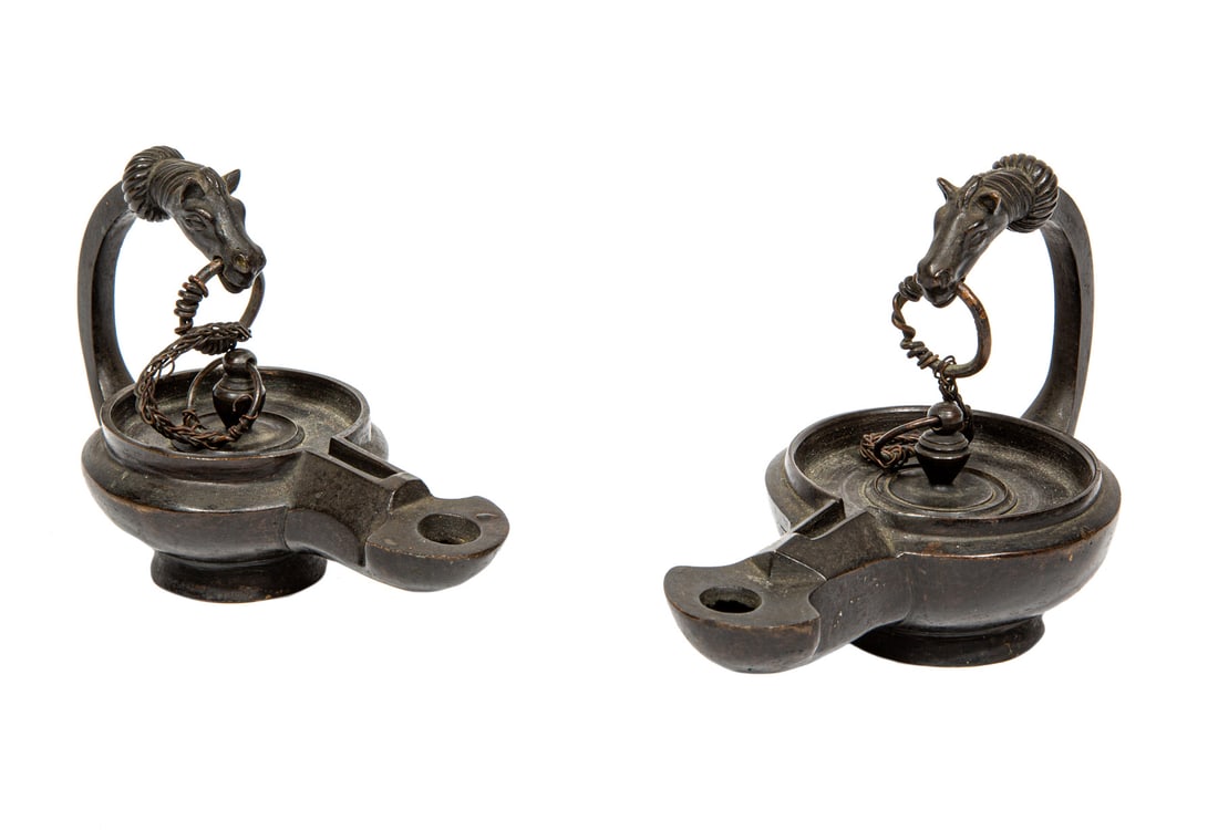 Near Pair of Grand Tour Bronze Oil Lamps (1 of 4)