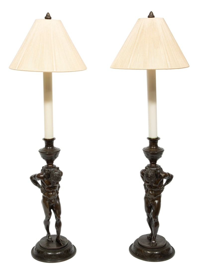 Pair of Continental Bronze Figural Lamps (1 of 4)