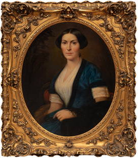 Thomas Waterman Wood (American/Vermont): Thomas Waterman Wood (American/Vermont, 1823-1903), "Portrait of Catherine Norton Nicholas Brunne (1830-1894) of Baltimore", 1856, oil on canvas, signed and dated lower left, artist and date inscribed