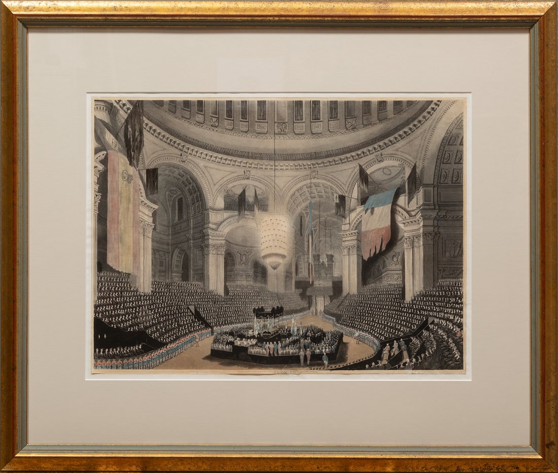 After Augustus Charles Pugin (British, 1762-1832): After Augustus Charles Pugin (British, 1762-1832), "Funeral Procession of Admiral Lord Nelson from the Admiralty to St Paul's Cathedral", 4 hand-colored engravings, each unsigned, engraved by M. Merig