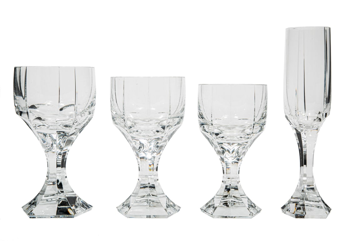 Twenty-Four Pieces of Baccarat Crystal Stemware: Twenty-Four Pieces of Baccarat Crystal "Mercure" Stemware, incl. 12 water goblets (h. 6 1/2 in.), 6 flutes, 4 medium wine, and 2 small wine. (24 pcs.)