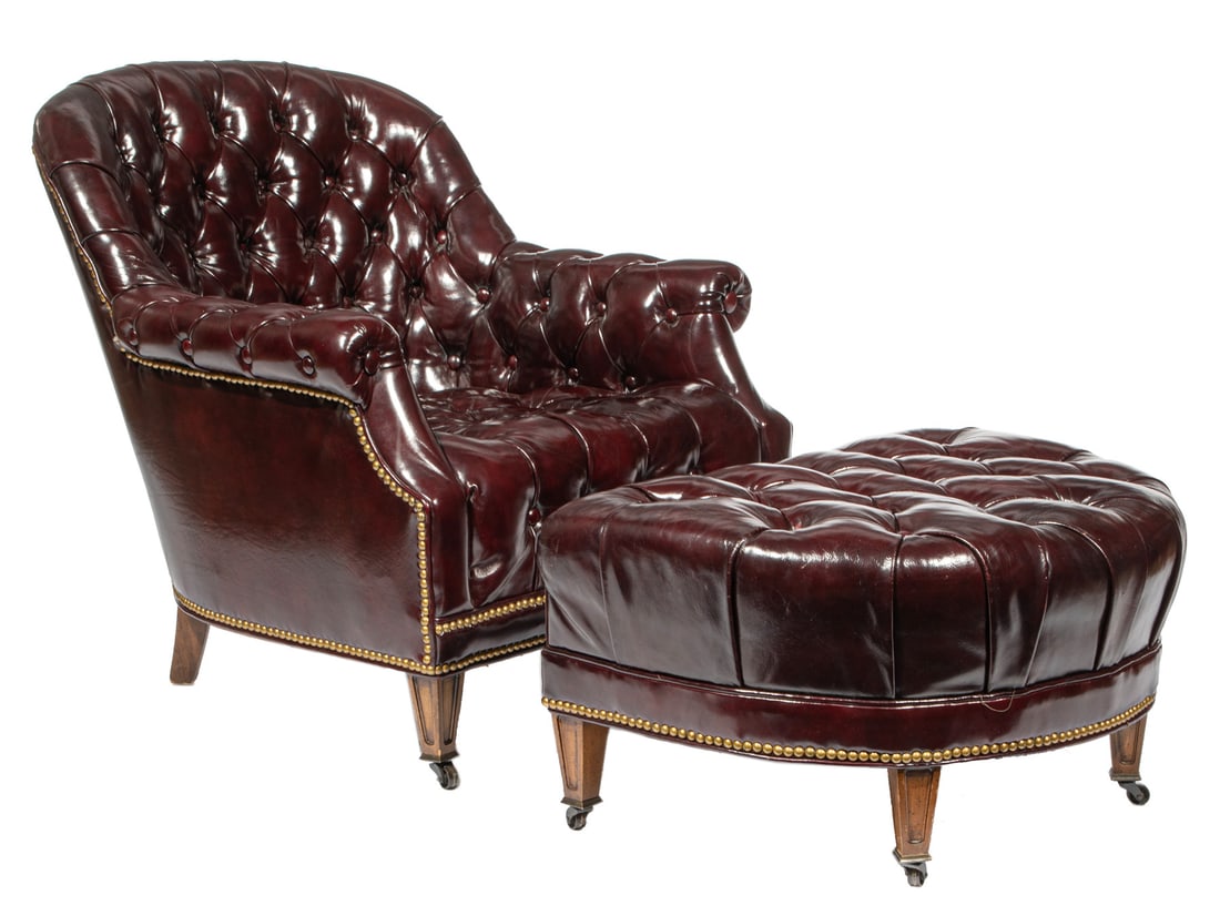 Chesterfield-Style Leather Club Chair & Ottoman (1 of 3)