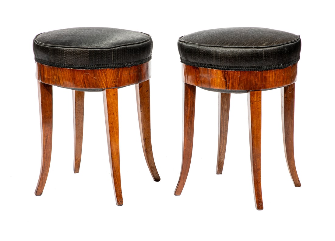 Rare Pair of Biedermeier Carved Walnut Stools (1 of 4)