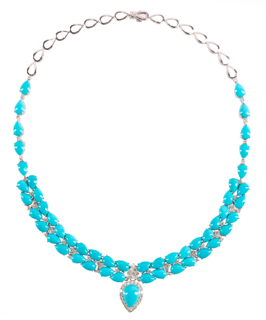 Oscar Friedman Gold, Turquoise, Diamond Necklace (1 of 4)