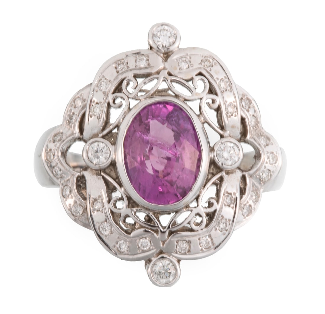 14 kt. White Gold, Pink Sapphire and Diamond Ring (1 of 6)