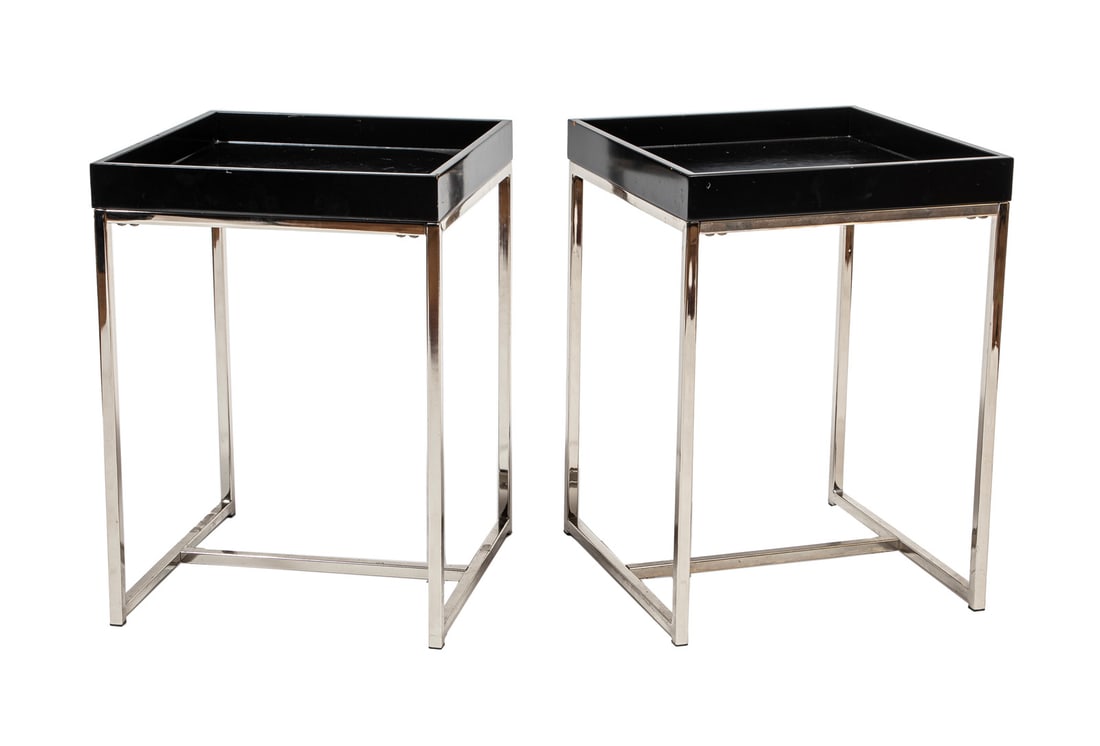 Contemporary Lacquered Wood, Chrome Tray Tables (1 of 2)