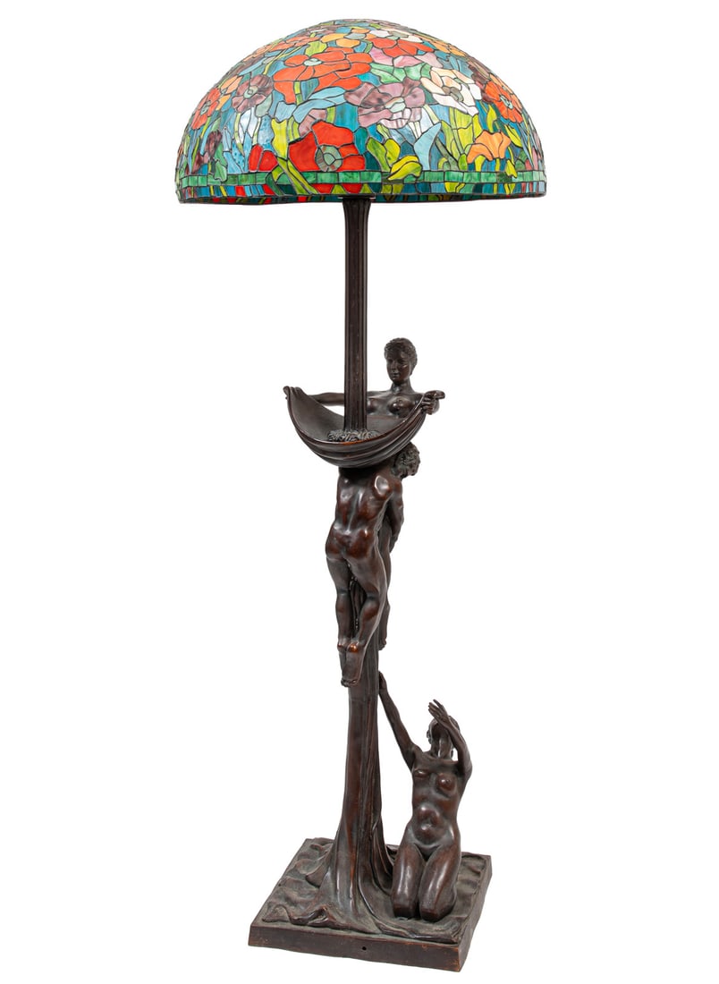 Patinated Bronze, Stained Glass Floor Lamp (1 of 5)