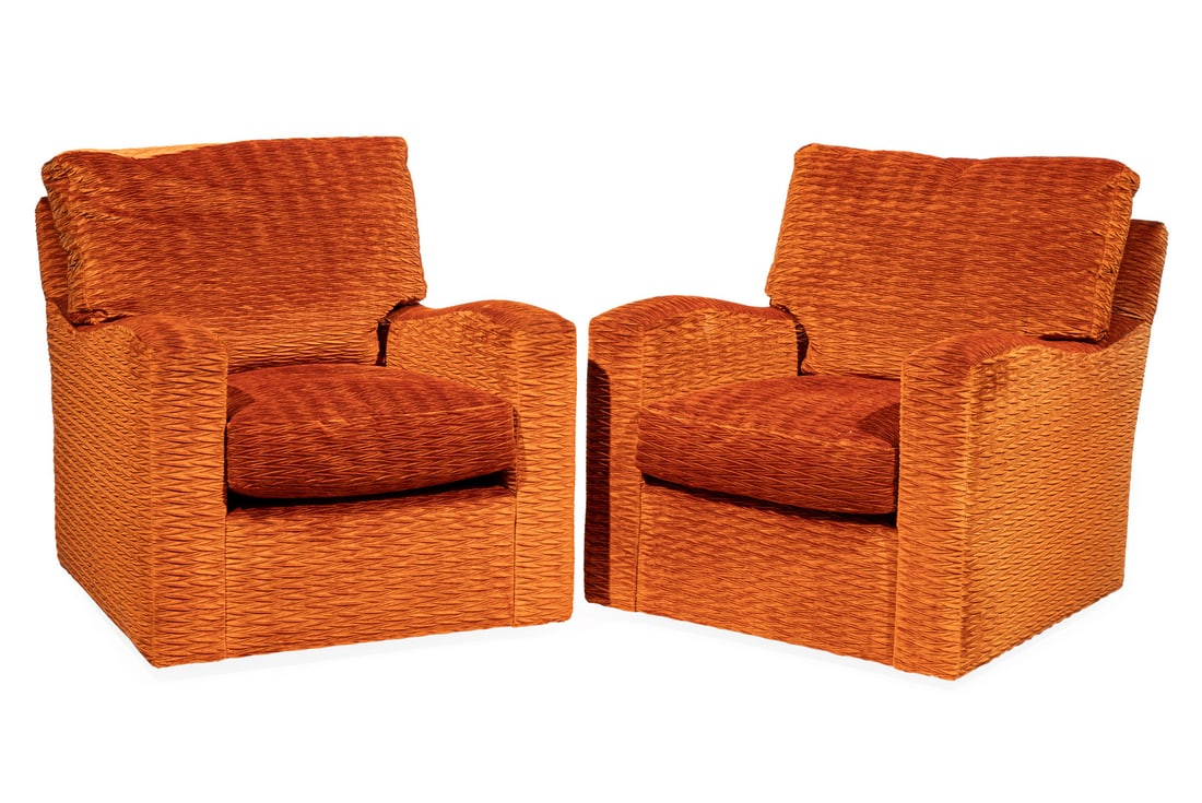 Pair of Contemporary Upholstered Swivel Club Chairs (1 of 4)