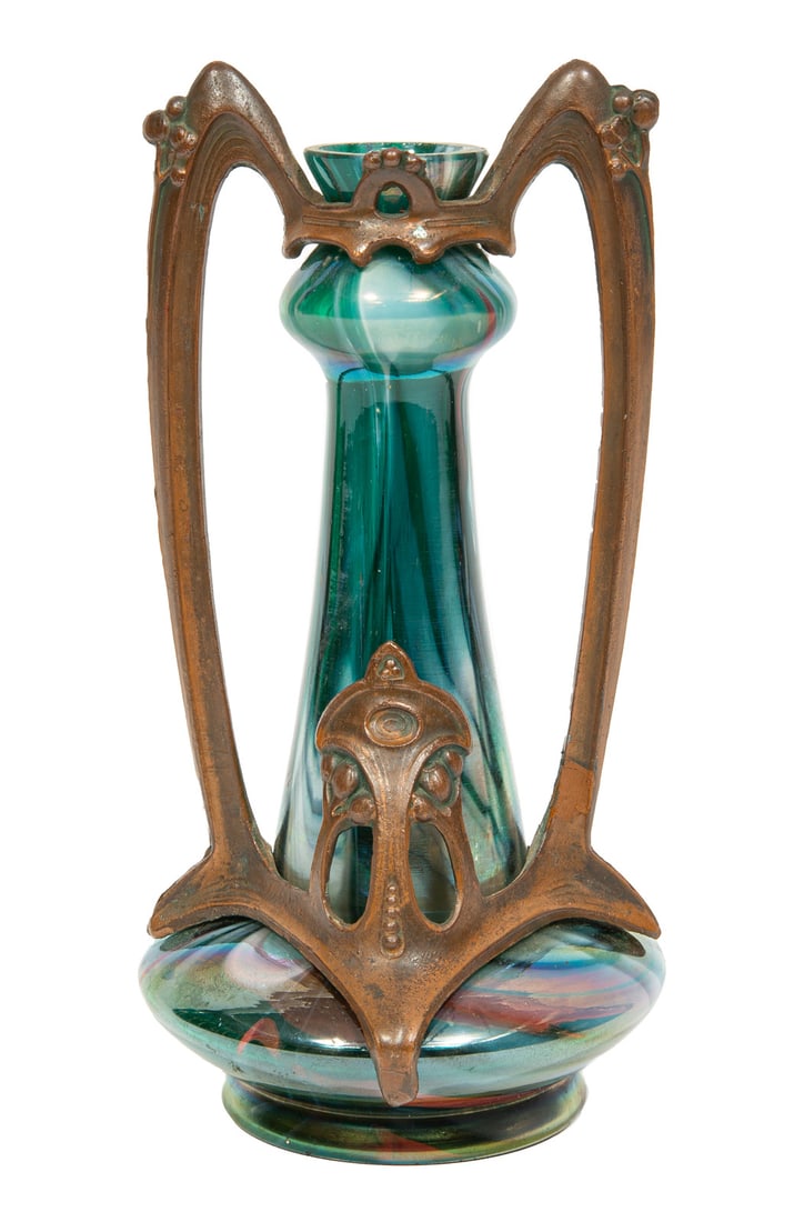 Art Nouveau Bronzed Pewter-Mounted Glass Vase (1 of 4)