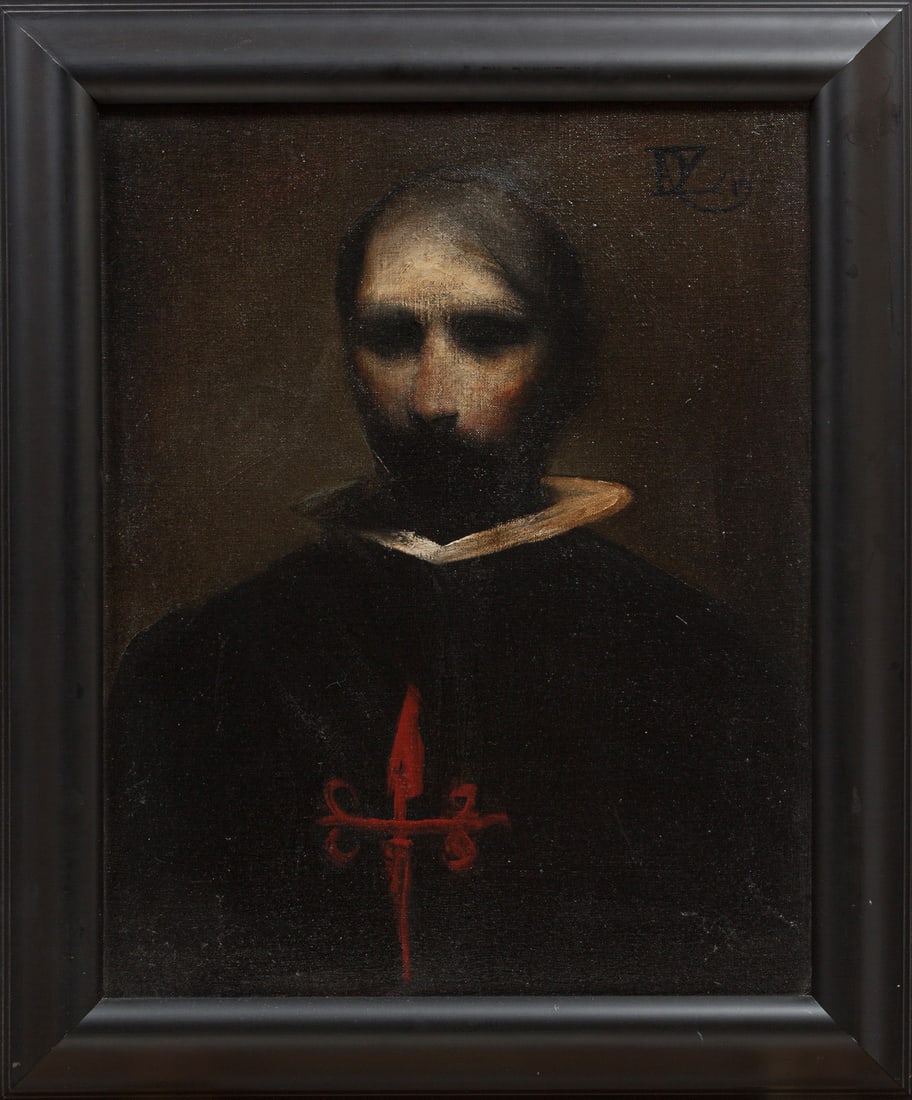 Ray Donley (American/Texas, b. 1950): Ray Donley (American/Texas, b. 1950), "Spanish Gentleman", 2002, oil on canvas, signed upper right, signed and dated en verso, 20 in. x 16 in., framed, overall 24 1/2 in. x 20 1/2 in. x 1 1/8 in. Prov