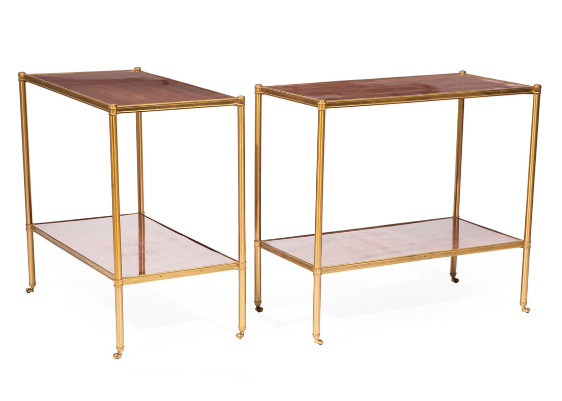 Pair of Regency-Style Bronze Mahogany Bar Carts: Pair of Regency-Style Bronze Mahogany Bar Carts , h. 26 1/2 in., w. 28 1/2 in., d. 15 in in.