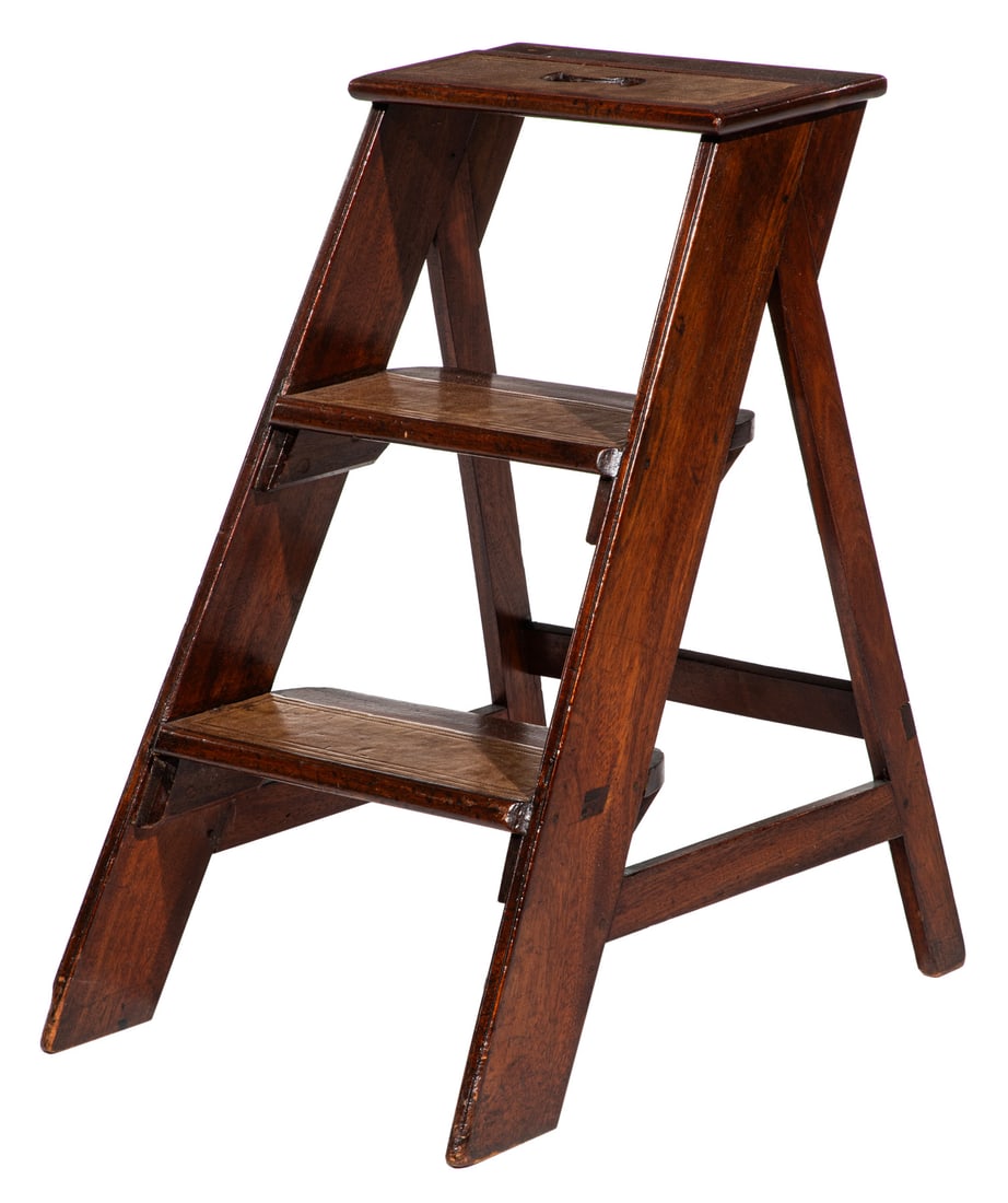 American or English Carved Mahogany Library Steps (1 of 3)