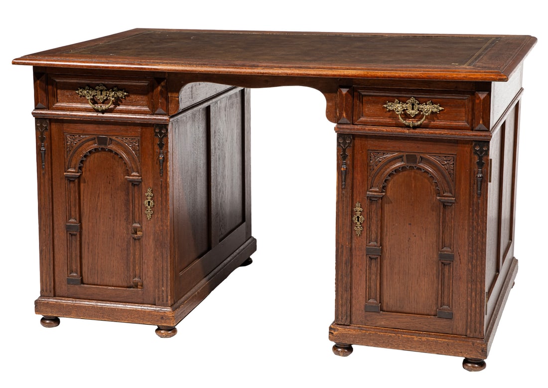 English Carved Oak Partners Desk (1 of 3)
