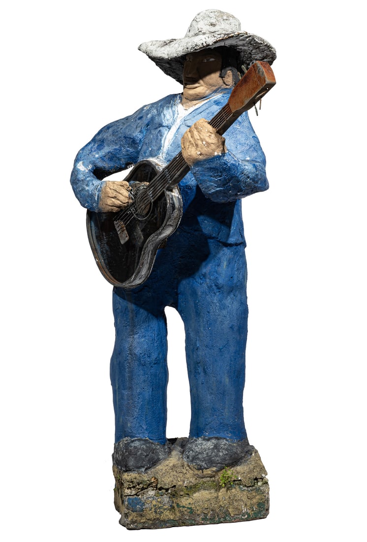 Charles Gillam, Sr. (American/Louisiana, b. 1945): Charles Gillam, Sr. (American/Louisiana, b. 1945), "Robert Johnson", paint and mixed media on concrete, signed on reverse, h. 65 in., w. 35 in., d. 31 in. Provenance: Collection of Charles and Susan G