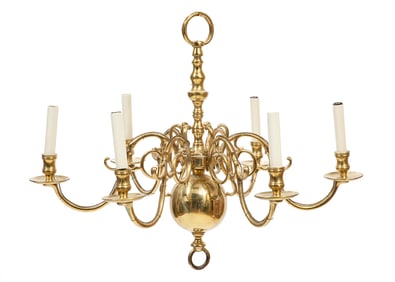 Brass Six-Light Chandelier