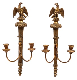 Pair of Italian Giltwood Two-Light Sconces