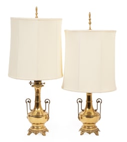 Pair of Neo-Grec Brass Lamps