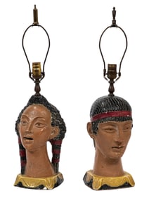 Polychrome Plaster Portrait Bust Lamps