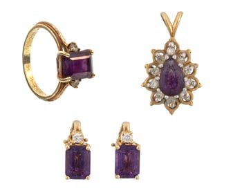 Group of 14 kt. Yellow Gold and Amethyst Jewelry