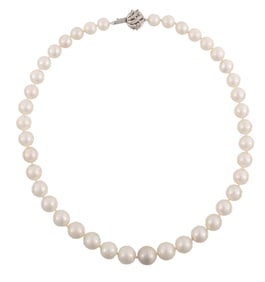 White Gold, Pearl and Diamond Necklace