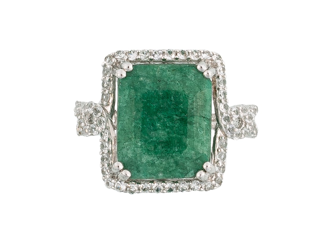 Sterling Silver and Cabochon Emerald Ring (1 of 5)