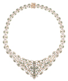 Gold Vermeil, Emerald and Diamond Bib Necklace