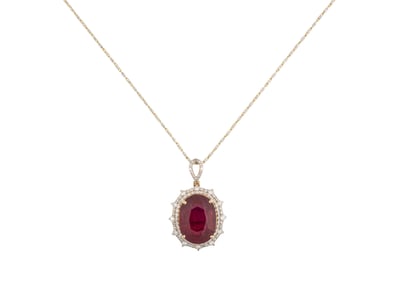 14 kt. Yellow Gold, Ruby and Diamond Pendant