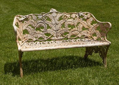 Antique Fern and Berry Cast Iron Bench