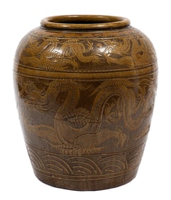 Monumental Chinese Brown Glazed Stoneware Jar